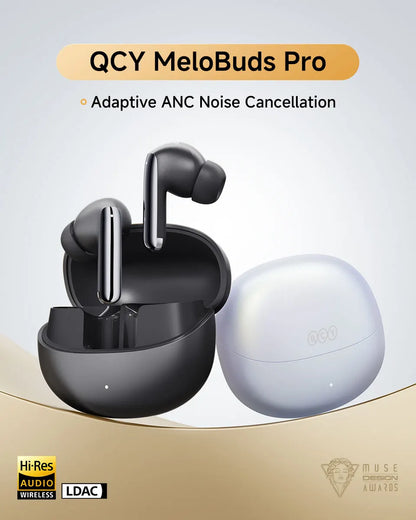 QCY MeloBuds Pro Adaptive Hybrid Active Noise Cancelling Wireless Earbuds – 46dB ANC, Bluetooth 5.3, LDAC Hi-Res Audio, 34H Playtime