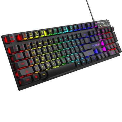 104 Keys Mechanical Feel Keyboard Wired Gaming Keyboard for Laptop PC Ergonomics RGB Backlit 61Key Cyan Axis Keycaps Keyboard