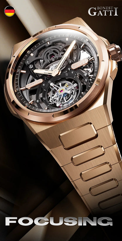 BONEST GATTI Brand BG7004 Mechanical Wristwatches Automatic Movement Luxury Sapphire Watches Skeleton Watches For Men