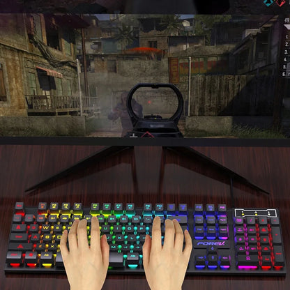 104 Keys Mechanical Feel Keyboard Wired Gaming Keyboard for Laptop PC Ergonomics RGB Backlit 61Key Cyan Axis Keycaps Keyboard