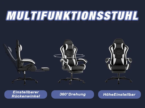 WOTSTA Gaming Chair with Footrest Ergonomic Gamer Chair, Adjustable Lumbar Support, Headrest, Reclining Computer Chair for Gaming & Office