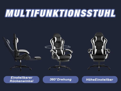 WOTSTA Gaming Chair with Footrest Ergonomic Gamer Chair, Adjustable Lumbar Support, Headrest, Reclining Computer Chair for Gaming & Office