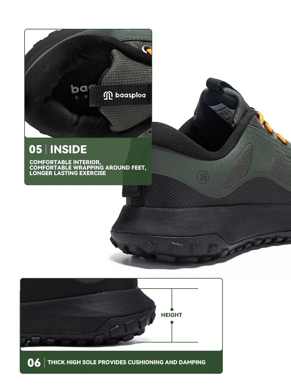 Baasploa Hiking Shoes Men Outdoor Waterproof Camping Resistant Non Slip Sneakers Male Casual Lightweight Lace-Up Walking Shoes