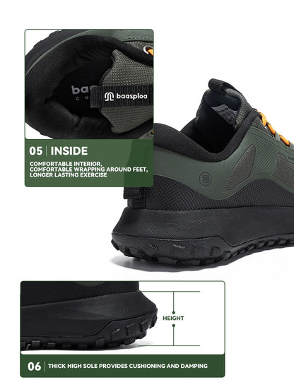 Baasploa Hiking Shoes Men Outdoor Waterproof Camping Resistant Non Slip Sneakers Male Casual Lightweight Lace-Up Walking Shoes