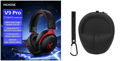 MCHOSE V9 Pro Gaming Headset Wireless Bluetooth Over-Ear Quad Mode Headphones with Microphone for PC Gaming Deep Bass ANC