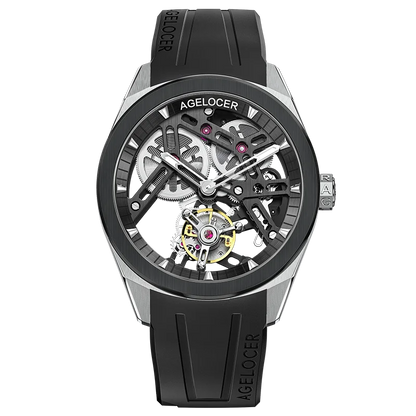 AGELOCER Original Tourbillon Watch Ceramic Bezel Men's Vogue Luxury Skeleton Manual Mechanical Watch Birthday Gift for Men