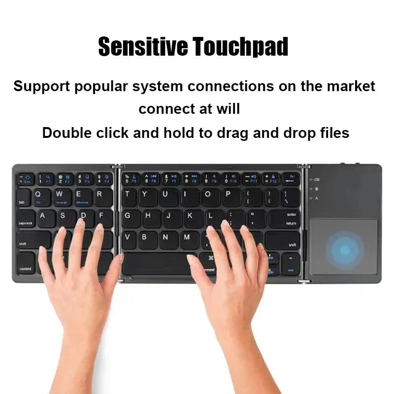 Three Bluetooth Keyboard with Touchpad Tri-fold Keyboard Mini Keyboard Rechargeable Keyboard for PC Windows Android IOS Mac