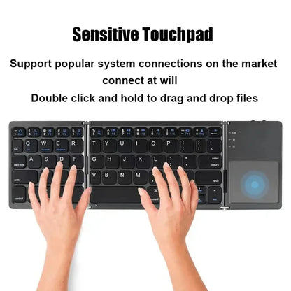 Three Bluetooth Keyboard with Touchpad Tri-fold Keyboard Mini Keyboard Rechargeable Keyboard for PC Windows Android IOS Mac