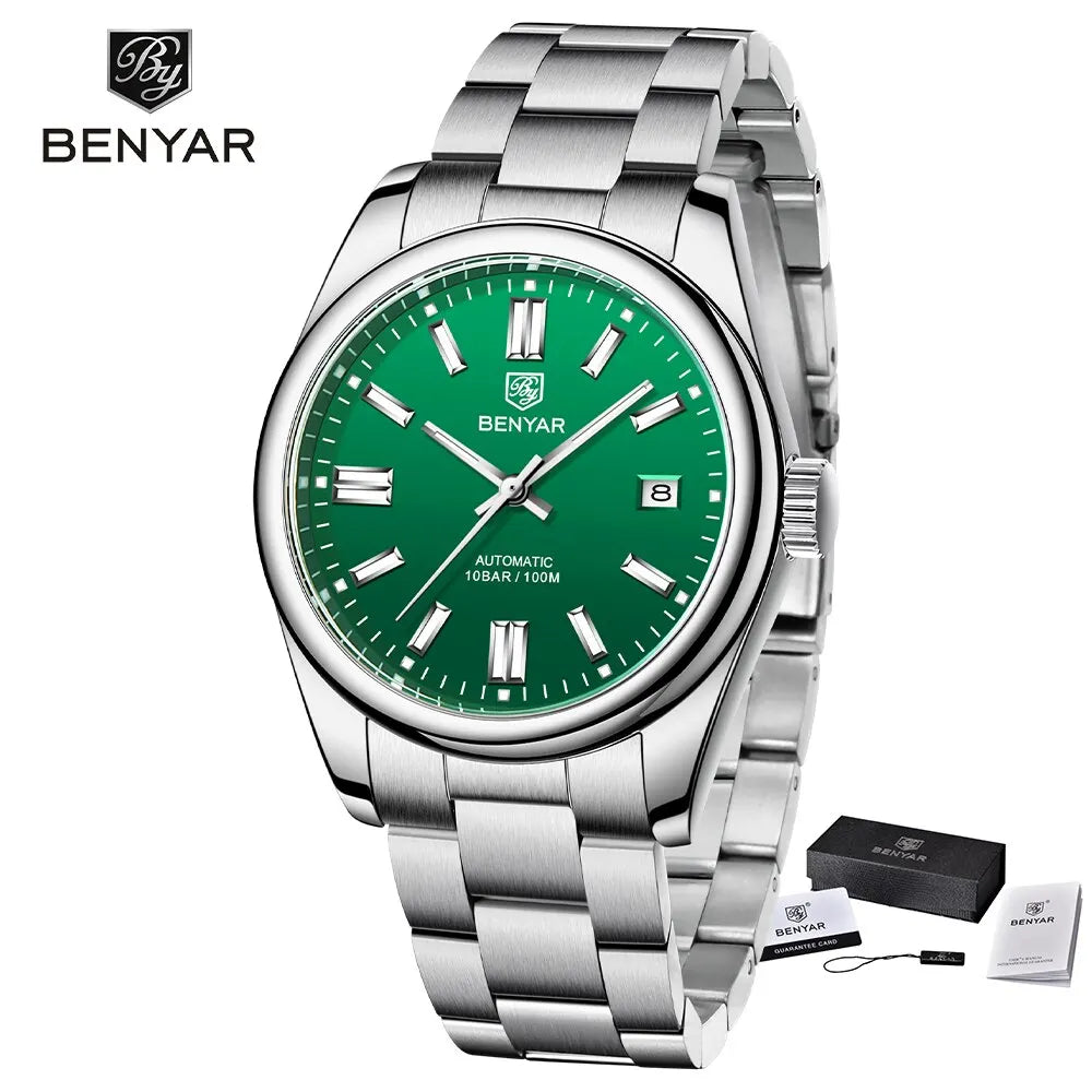 BENYAR New BY-5185M Luxury Automatic Watch 10Bar Waterproof Stainless Steel Men's Mechanical Watch Men's Sports Watch