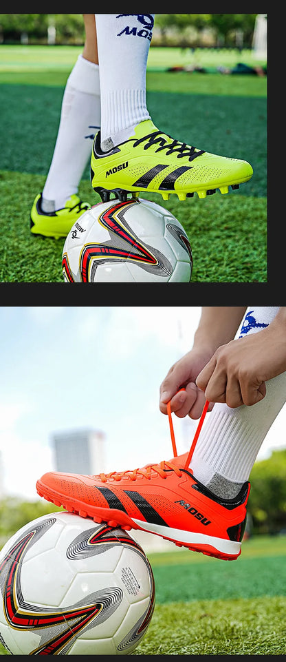 Nové pánské a dámské fotbalové boty pro halové i venkovní sporty, s dlouhými a lomenými kolíky na fotbalový trénink na podložce