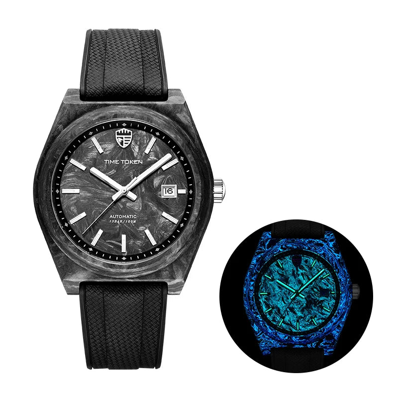 Leuchtende Automatikuhr aus Carbonfaser, 40 mm, Luxus-Taucheruhr, 100 m wasserdicht, Automatikuhr für Herren, Japan Miyota 8215 Uhrwerk
