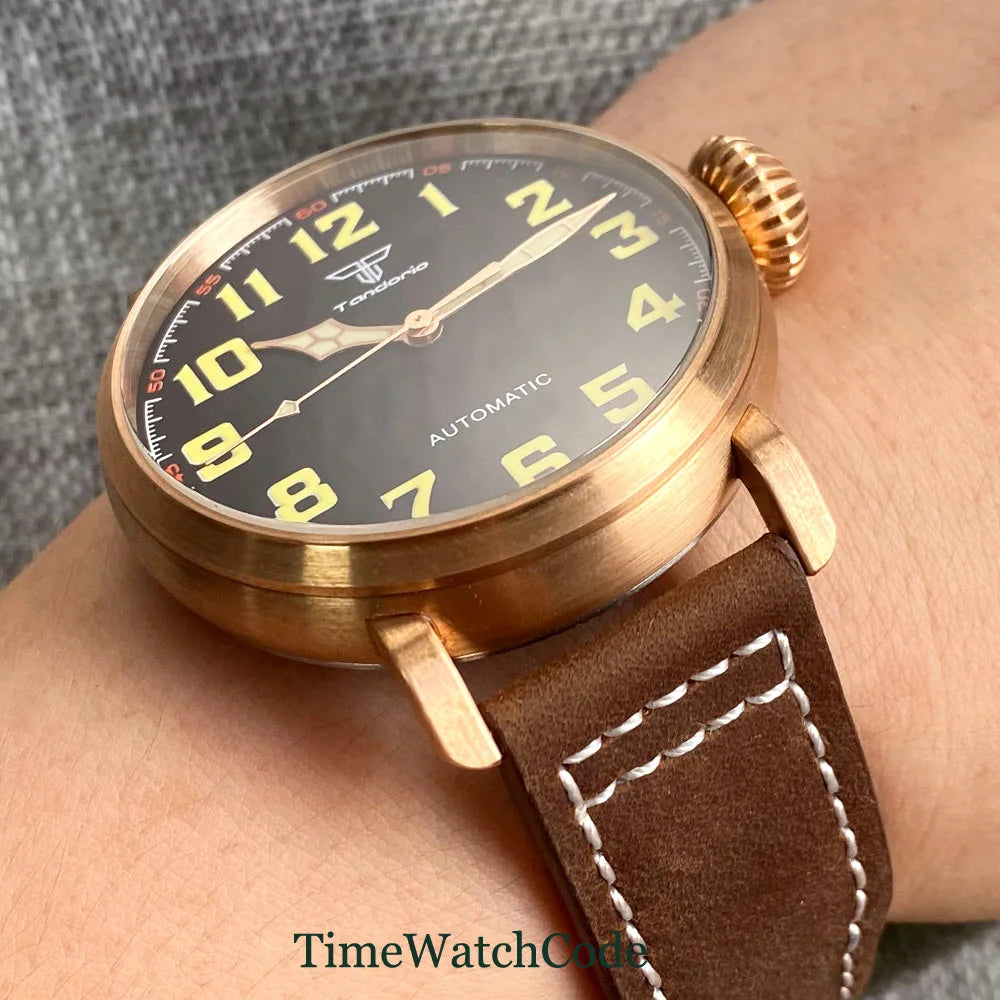 Relógio automático de mergulho para homem Tandorio 47 mm NH35 CUSN8, caixa em bronze maciço ou aço 316L, 10 ATM, cristal de safira, mostrador preto