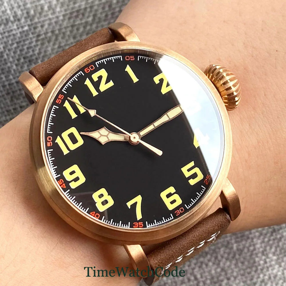 Relógio automático de mergulho para homem Tandorio 47 mm NH35 CUSN8, caixa em bronze maciço ou aço 316L, 10 ATM, cristal de safira, mostrador preto