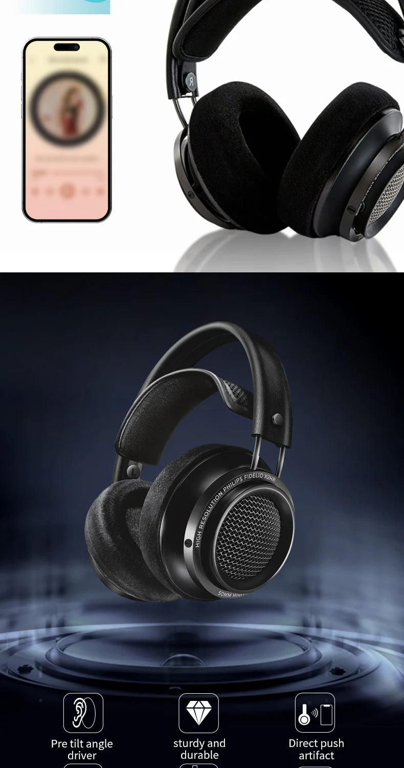 Philips X2HR Fidelio HiFi Stereo Wired Headphones – Premium 50mm Drivers, Deep Bass Over-Ear Comfort Headset for Gaming, Music & Studio Monitoring