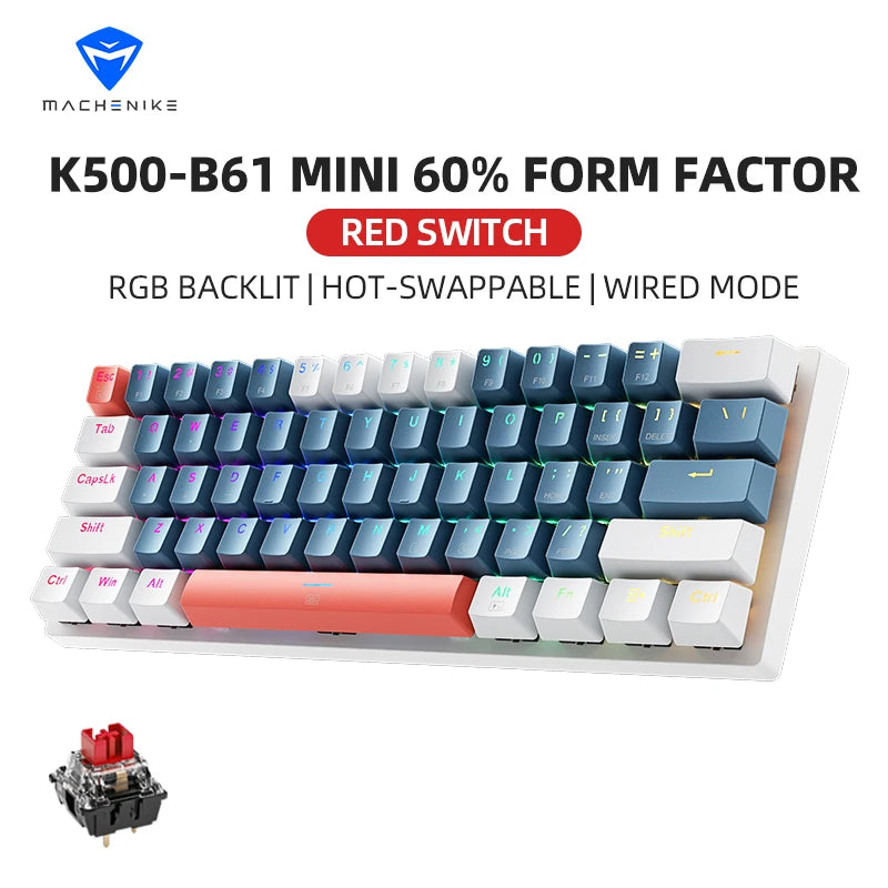 K500-B61 Machenike mini mehanička tipkovnica, format 60%, 61 tipka, gaming tipkovnica, žična, potpuno hot-swappable, RGB pozadinsko osvjetljenje