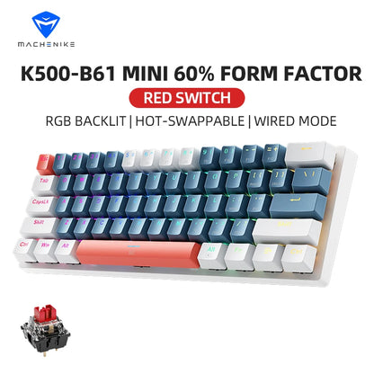 K500-B61 Machenike mini mehanička tipkovnica, format 60%, 61 tipka, gaming tipkovnica, žična, potpuno hot-swappable, RGB pozadinsko osvjetljenje