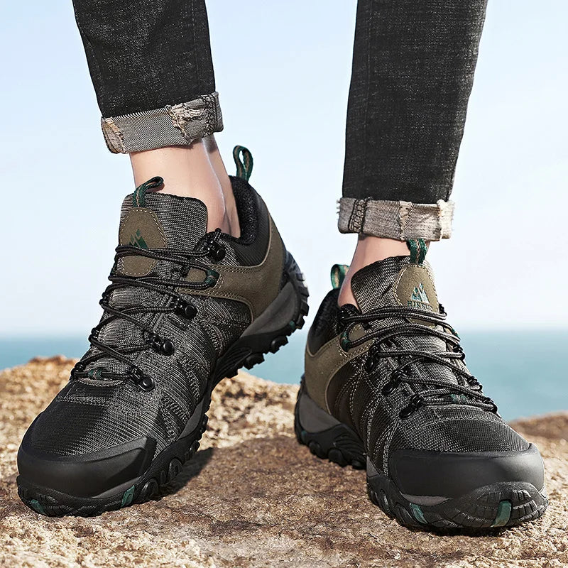 HIKEUP Celoroční pánské turistické boty pro outdoorové sporty z pravé kůže, odolné proti opotřebení, horolezecké boty s gumovou podrážkou, trekingové tenisky