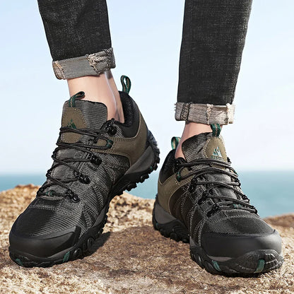 HIKEUP Celoroční pánské turistické boty pro outdoorové sporty z pravé kůže, odolné proti opotřebení, horolezecké boty s gumovou podrážkou, trekingové tenisky