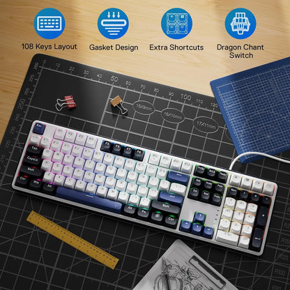 Redragon K689 Wired Gasket RGB Gaming Keyboard, 108 Keys Mechanical Keyboard w/Extra 4 Hotkeys, Upgraded Hot-swappable Socket