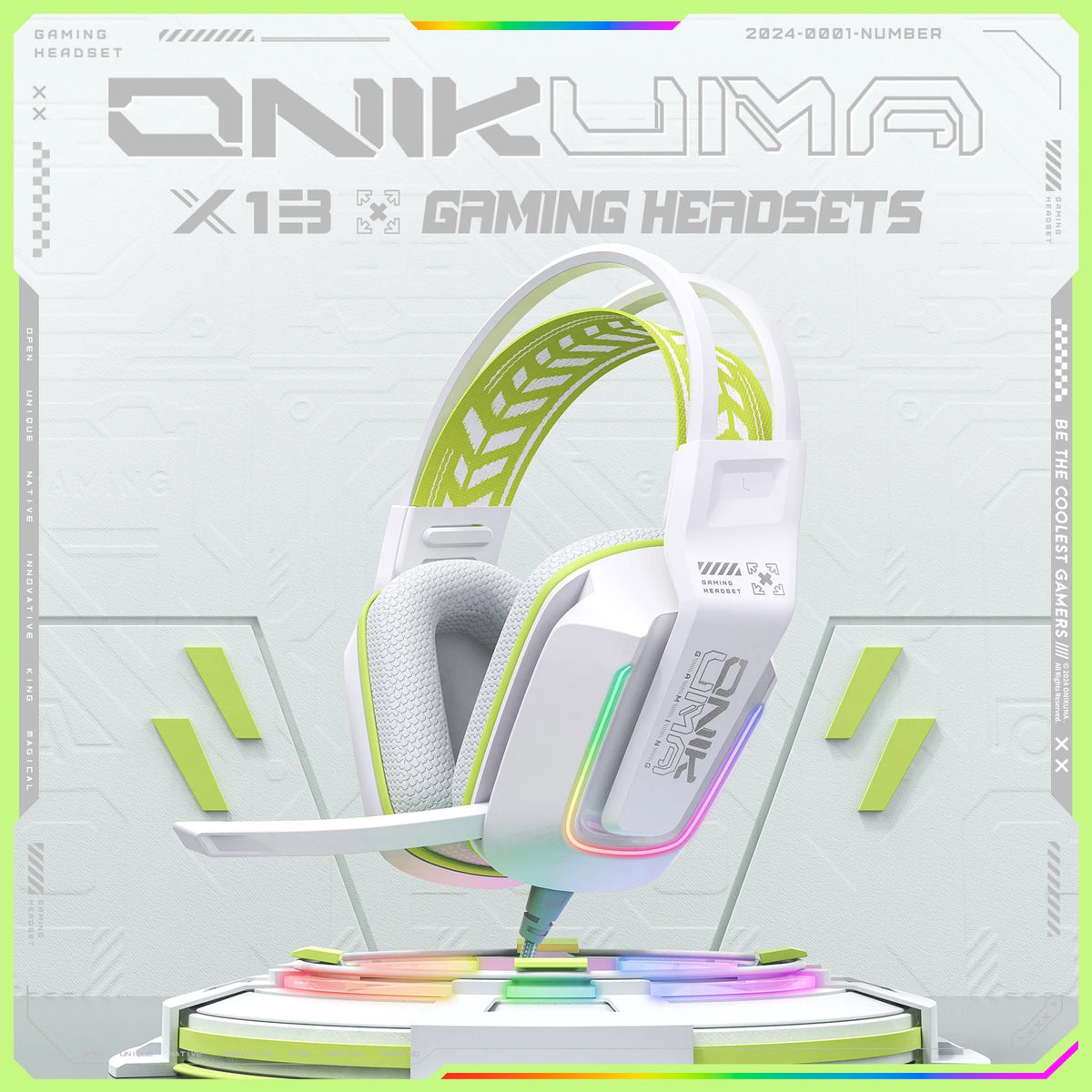 ONIKUMA X13 Wired Gaming Headset with RGB Colorful Lighting Wired Headphones Over-Ear Headphones Lightweight RGB Light Earphone