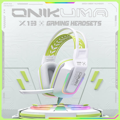 ONIKUMA X13 Wired Gaming Headset with RGB Colorful Lighting Wired Headphones Over-Ear Headphones Lightweight RGB Light Earphone