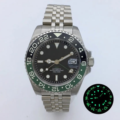 BLIGER 40mm NH34 GMT Watch For Men Mechanical Wristwatch Luminous Bezel Sapphire Glass Stainless Steel Bracelet Reloj Hombre