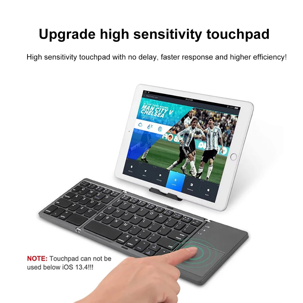 Three Bluetooth Keyboard with Touchpad Tri-fold Keyboard Mini Keyboard Rechargeable Keyboard for PC Windows Android IOS Mac