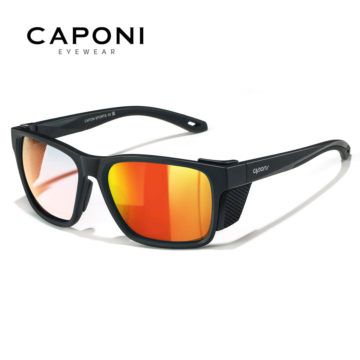 CAPONI Polarized Men Sunglasses Outdoor Sport Fishing Sun Glasses Square Anti-Oil and Water Blue HD Lenses Black Shades CP36505