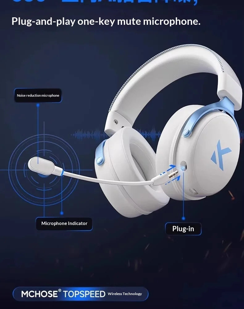 MCHOSE V9 Pro Wireless Gaming Headset with Microphone, Bluetooth Three Mode Gamer Headphones, ANC Noise Cancelling PC Gaming Headset