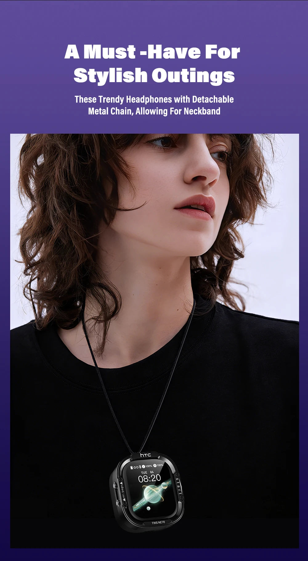HTC NE70 Bluetooth 5.3 TWS Earbuds Touch Screen AI Translator Gaming Earphones with Noise Reduction, Deep Bass Wireless In-Ear Headphones