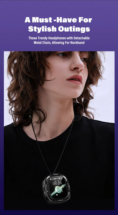 HTC NE70 Bluetooth 5.3 TWS Earbuds Touch Screen AI Translator Gaming Earphones with Noise Reduction, Deep Bass Wireless In-Ear Headphones