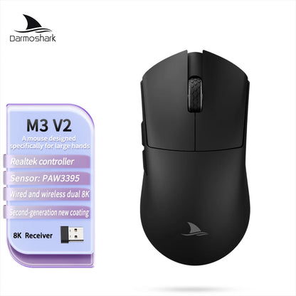 Ratón gaming Darmoshark M3 V2 Double 8K inalámbrico trimodo 26KDPI con sensor PAW3395, ratón macro para manos grandes para ordenador portátil y PC