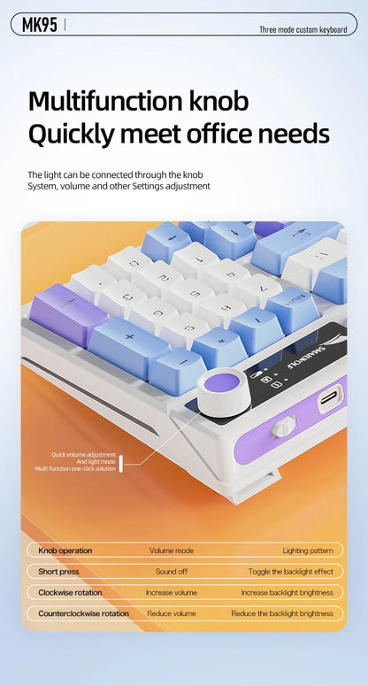 SMAILWOLF MK95 Bluetooth Wireless Three-Mode Mechanical Keyboard Korean Customized Office Gaming Laptop with RGB Lighting Effect