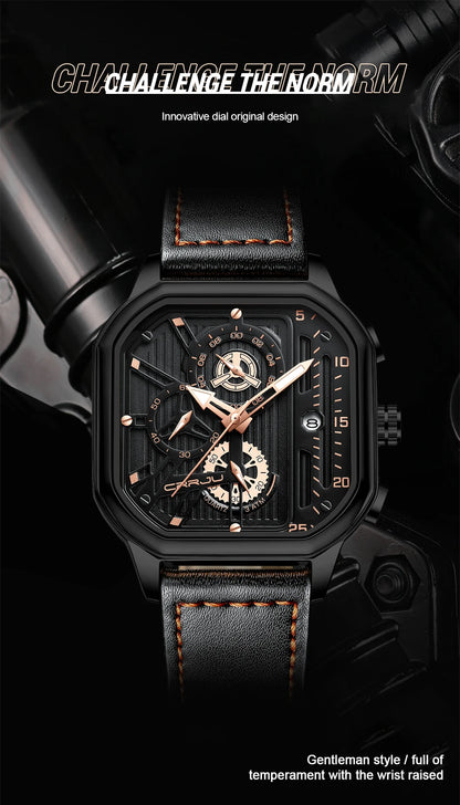 CRRJU Fashion Square Dial Leather Mens Watches Luxury Sport Waterproof Watch Man Chronograph Quartz WristWatches Homme+Box