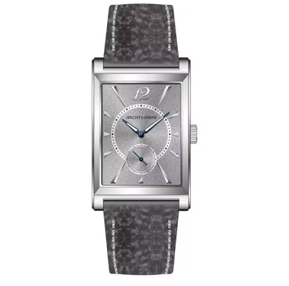 2026 Specht&Söhne Ultra Thin 7.5mm Rectangular Watch Japan Quartz Movt Small Seconds Sandblasted Dial Grey Leather Strap Watch