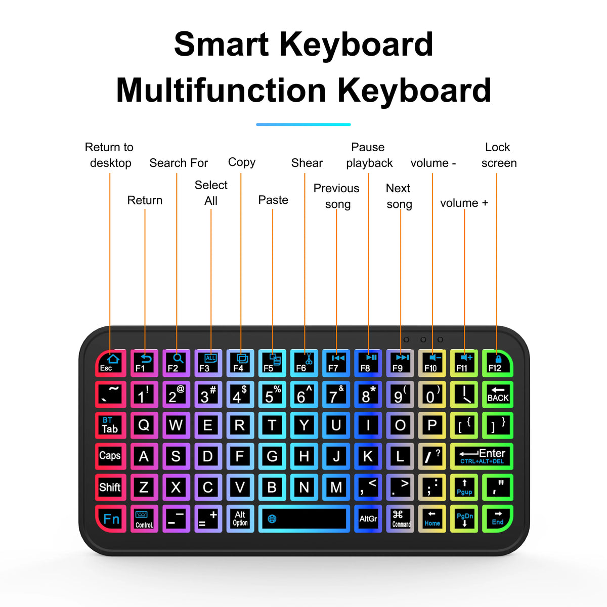 Mini Backlit RGB Bluetooth Keyboard for PC Tablet Laptop Rechargeable Wireless Bluetooth Keyboard for iPad IOS Android Macbook