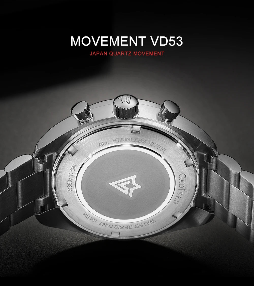 CADISEN 2024 New Men Watches Quartz Business Watches Japan VD53 Mens Clock Top Brand Luxury Watch Men Chronograph Watch for Men