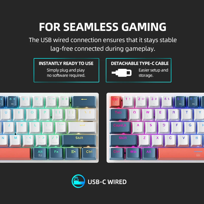 K500-B61 Machenike mini mehanička tipkovnica, format 60%, 61 tipka, gaming tipkovnica, žična, potpuno hot-swappable, RGB pozadinsko osvjetljenje