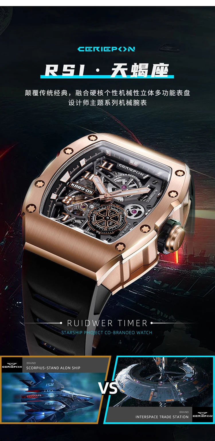 Custom Men's Watch Luxury Automatic Watches for Men High-end Hollow Rose gold Stainless Steel Mechanical Wrist Watch Reloj Clock