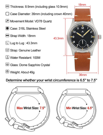 Militado D12 Quartz Watch Men VD78 Movement Domed Sapphire Crystal V2 Clear AR Coating Wristwatch 10Bar Water Resistance Watches
