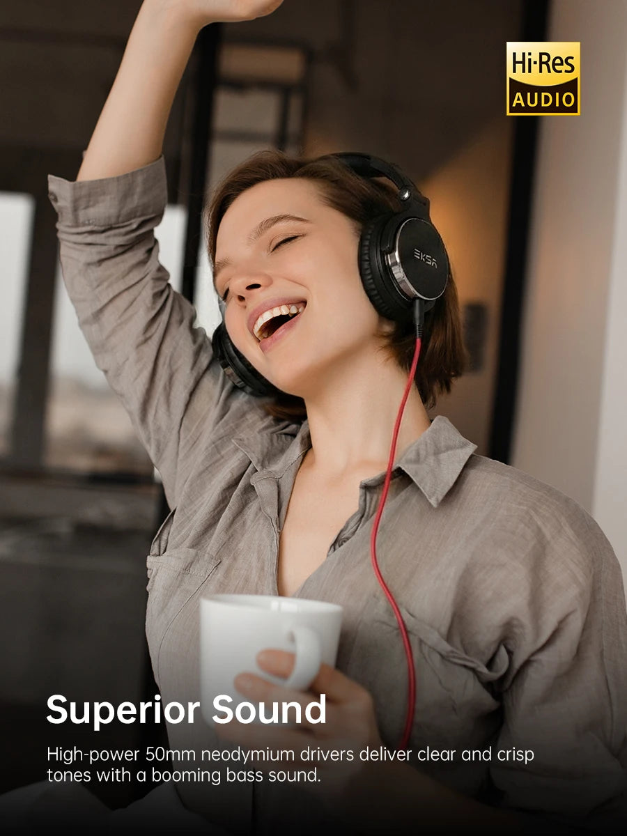 OneOdio EKSA P100 Professional Studio Headphones Wired HiFi Over Ear DJ Monitor Headphones with 50mm Driver, Mic, 3.5mm/6.35mm Audio Cable