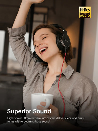 OneOdio EKSA P100 Professional Studio Headphones Wired HiFi Over Ear DJ Monitor Headphones with 50mm Driver, Mic, 3.5mm/6.35mm Audio Cable