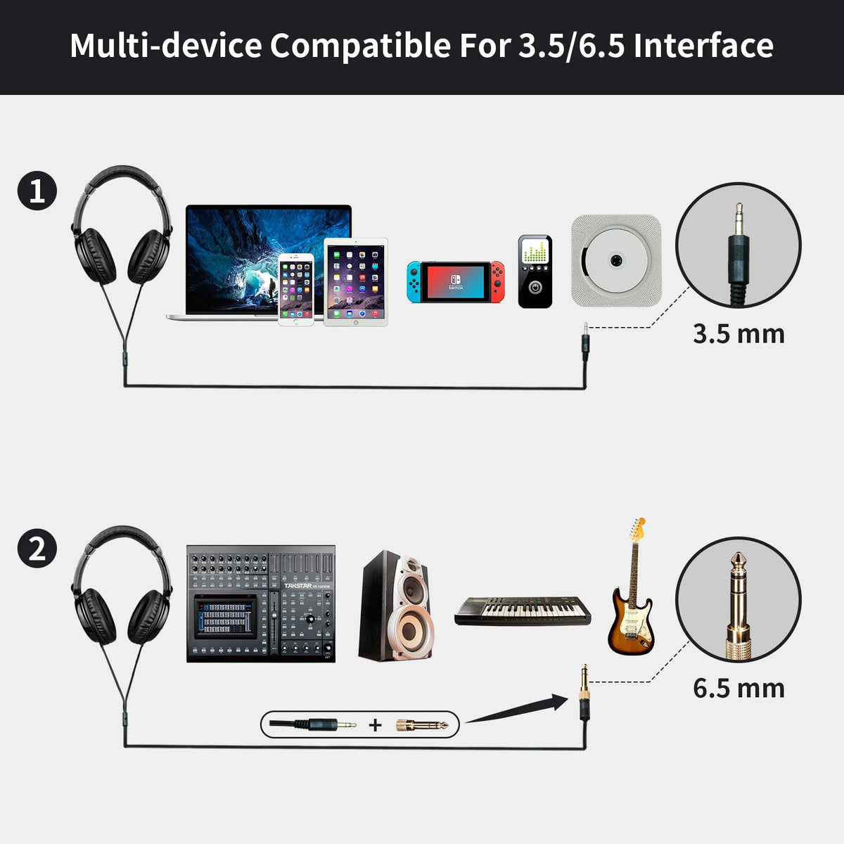 Takstar HD2000 Wired Over Ear Headphones Studio Monitor DJ Headset with 50mm Driver, HiFi Stereo Sound for Recording, Mixing, Guitar, Piano & PC