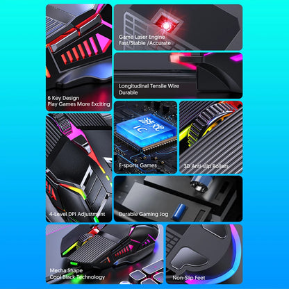 3200DPI Ergonomic Wired Gaming Mouse RGB Backlit USB Gaming Mouse with 6 Silent Buttons for PC Laptop
