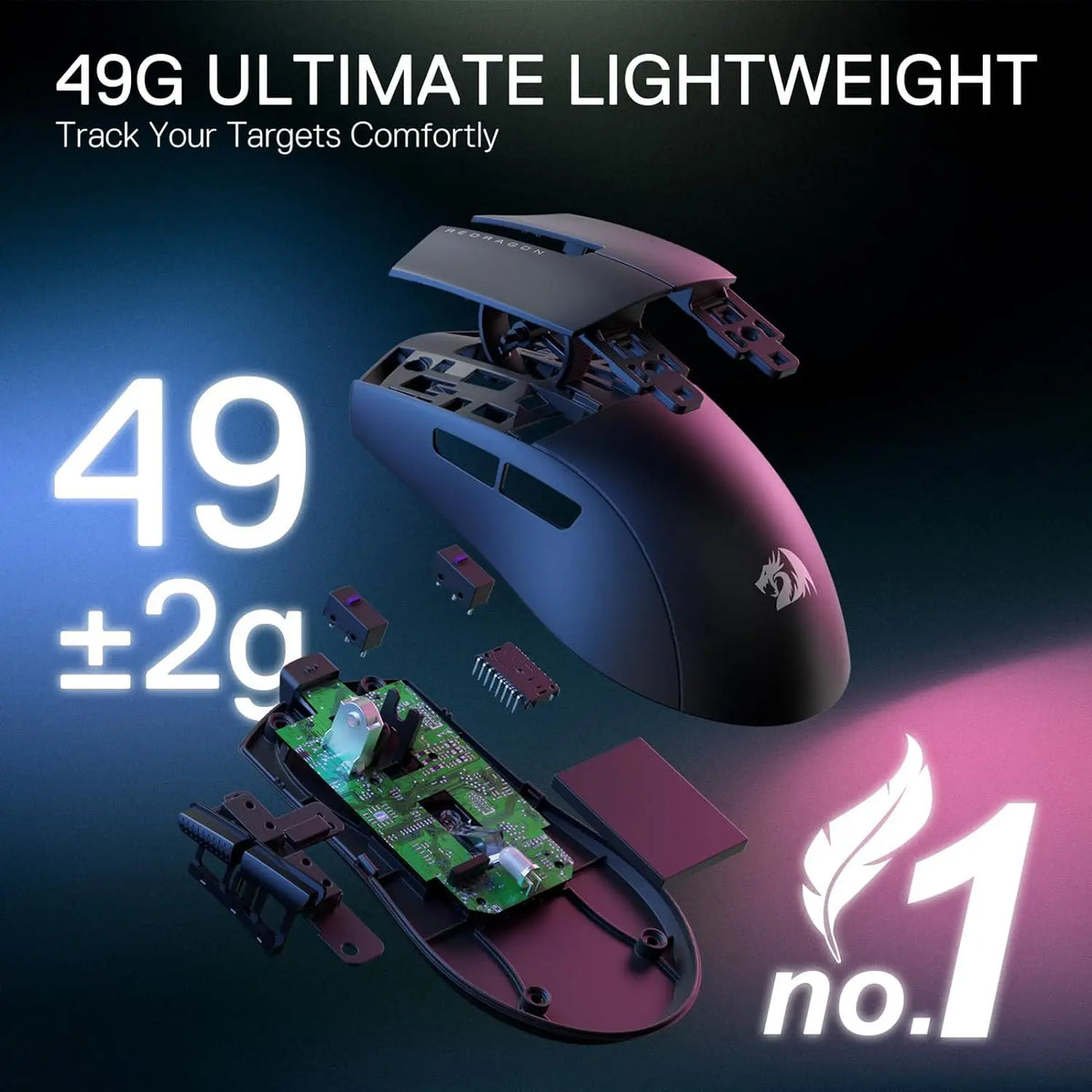 Redragon M916 PRO draadloze gamingmuis met 3 modi, Hype-Speed 4K polling rate, ultralichte 49G gamermuis met 26K DPI