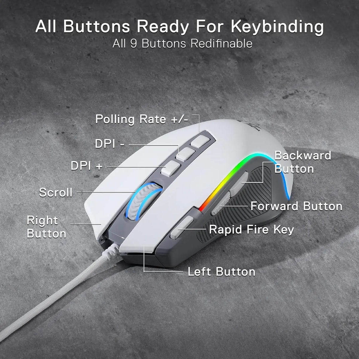 Redragon M612 RGB Gaming Wired Mouse, 8000 DPI Optical Gaming Mouse with 9 Programmable Buttons, RGB Backlit Gamer Mouse for PC & Laptop
