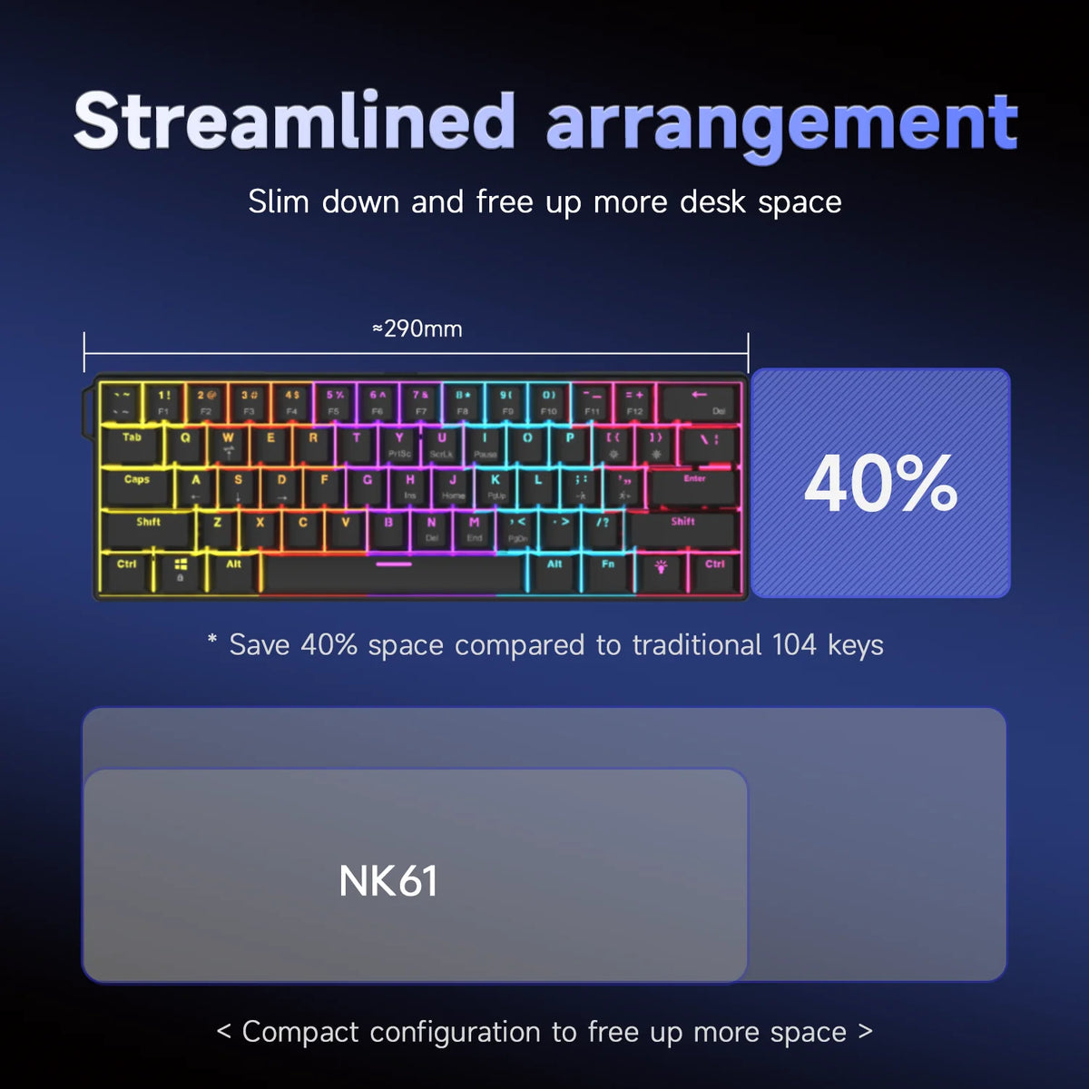 AJAZZ NK61 Wired 61-Key Gaming Mechanical Keyboard 60% RGB Lighting Hot-Swappable Red Switches 61 Keys Suitable for Gamers