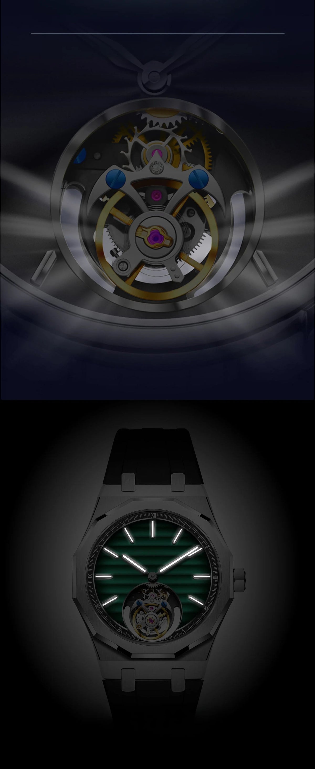 Raymondoya Men Flying Tourbillon Movement Mechanical Automatic Luxury Watches Wristwatches Skeleton Watch Brand For Man Sapphire