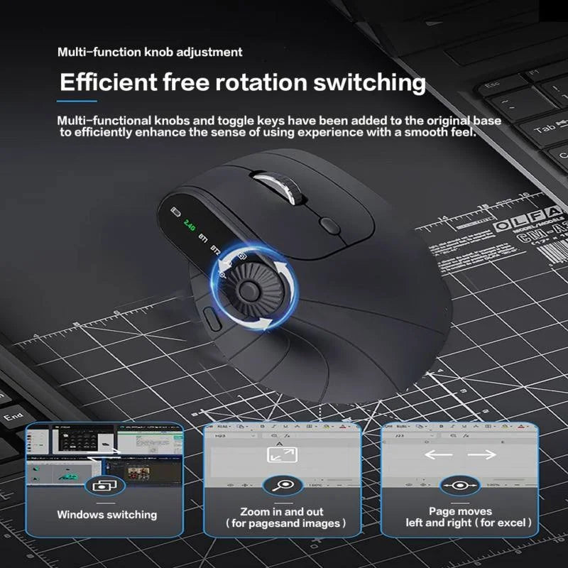 Ergonomic 2.4GHz Wireless BT RGB Mouse Dual Mode Laptop Desktop Office Silent Wireless Vertical Gaming Mouse