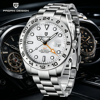 PAGANI DESIGN 2026 New Automatic Machinery Men's Watch GMT DG5833 Stainless Steel sapphire crystal 10Bar Waterproof reloj hombre